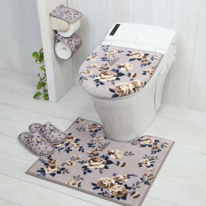 ヨコズナ ピースローズ 兼用フタカバー グレー 【トイレファブリック トイレタリー 薔薇 花柄 普通便座 暖房便座 おしゃれ 新生活】