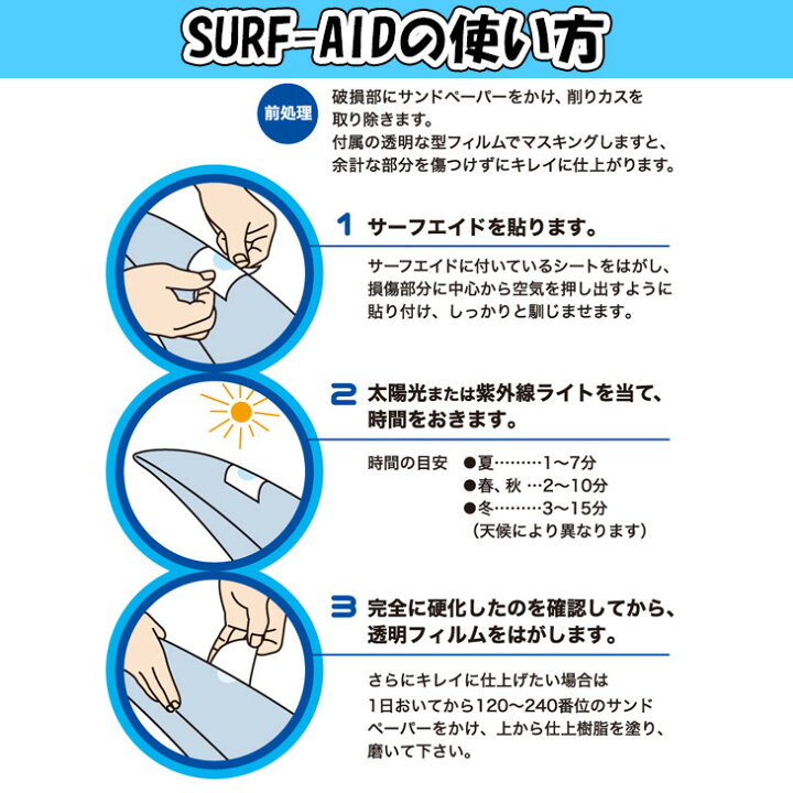楽天市場】SURF-AID サーフエイド サーフボードリペア用樹脂フィルム M5 Mサイズ サーフボード修理剤 PUEPS両方OK : オーシャン スポーツ 楽天市場】SURF-AID サーフエイド サーフボードリペア用樹脂フィルム M5 Mサイズ サーフボード修理剤 PUEPS両方OK : オーシャン スポーツ