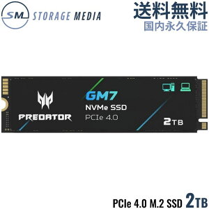 PREDATOR SSD 2TB PCle Gen4x4 NVMe2.0 M.2 2280 ���� �ő�7,200MB/s �q�[�g�V���N ��p�p�b�h �����^ ���K�i 5�N�ۏ� GM7-2TB