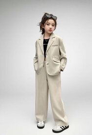 キッズ シック 2 ピース セット ワイドパンツ コーデ 女の子 ガールズ シック スーツ ワイドパンツ セット ピンク・グレー・ベージュ・パープル カラー選択可 お出かけ パーティー コーデ 120 130 140 150 160 170cm
