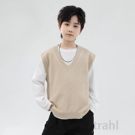 キッズニットベスト 子供服 男女兼用 通学用 学園風 V ネック 柔らかい素材 レイヤード コーデ 春 秋 お出かけ着 通園 保育園 普段着 小学生 カジュアルベビー & キッズ ニット トップス 100 110 120 130 140 150 160 170 180cm