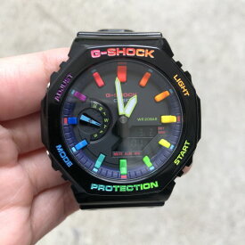 G-shock GA-2100RGB カシオーク　カスタマイズ　蛍光　カラフル　レインボー　ブラック