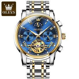 機械式 時計 自動巻き 腕時計 メンズ ビジネス 防水 男性用 高級 ブランド スケルトン ビッグフェイス ステンレスバンド アナログ 紳士 人気 ムーンフェイズ 父の日 プレゼント OLEVS