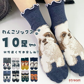 【ゆうパケット送料無料】靴下 レディース セット クルー丈 犬 わんこ シュナウザー シーズー トイプードル 柴犬 パグ フレンチブル チワワ 柄 おしゃれ 可愛い 犬好き 10足組 まとめ買い