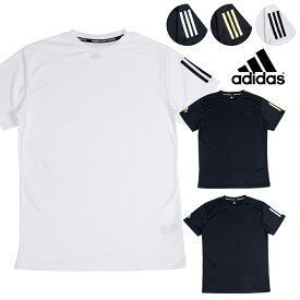 【セール】 adidas Tシャツ 半袖 3本ライン / S21ATMTS1 メンズ レディース ロゴ ワンポイント ポリエステル 白 黒 ゴールド M/L/XL/2XL 吸汗速乾 カジュアル スポーツ ジョギング 部活