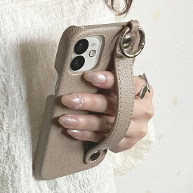 [ネコポス可] スマホケース ハンドル付き 合成皮革 ベージュ iPhoneケース ( 7 / 8 / SE2 / 11 / 11Pro / 11Pro max / 12mini / 12 / 12pro / 12pro max / 13 / 13pro / 13pro max ) 45120115