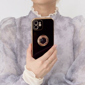 [セール] [ネコポス可] スマホケース スマホリング付き ゴールド 金 ブラック iPhoneケース ( 7 / 8 / SE2 / 11 / 11Pro / 11Pro max / 12mini / 12 / 12pro / 12pro max / 13 / 13pro / 13pro max / 14 ) 45120444