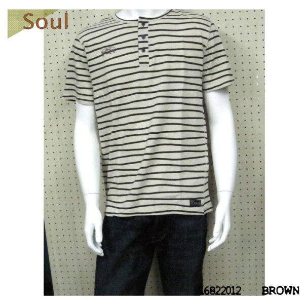 【セール】 SOUL メンズ Tシャツ 半袖Tシャツ ボーダー ボーダーT シンプル 大人カジュアル ヘンリーネック 綿 コットン 麻 リネン ソウル 16822012