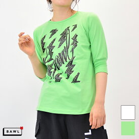 アウトレット BAWL ボウル 2/3 スリーブ ロゴプリント Tシャツ GREEN WHITE Mサイズ Lサイズ