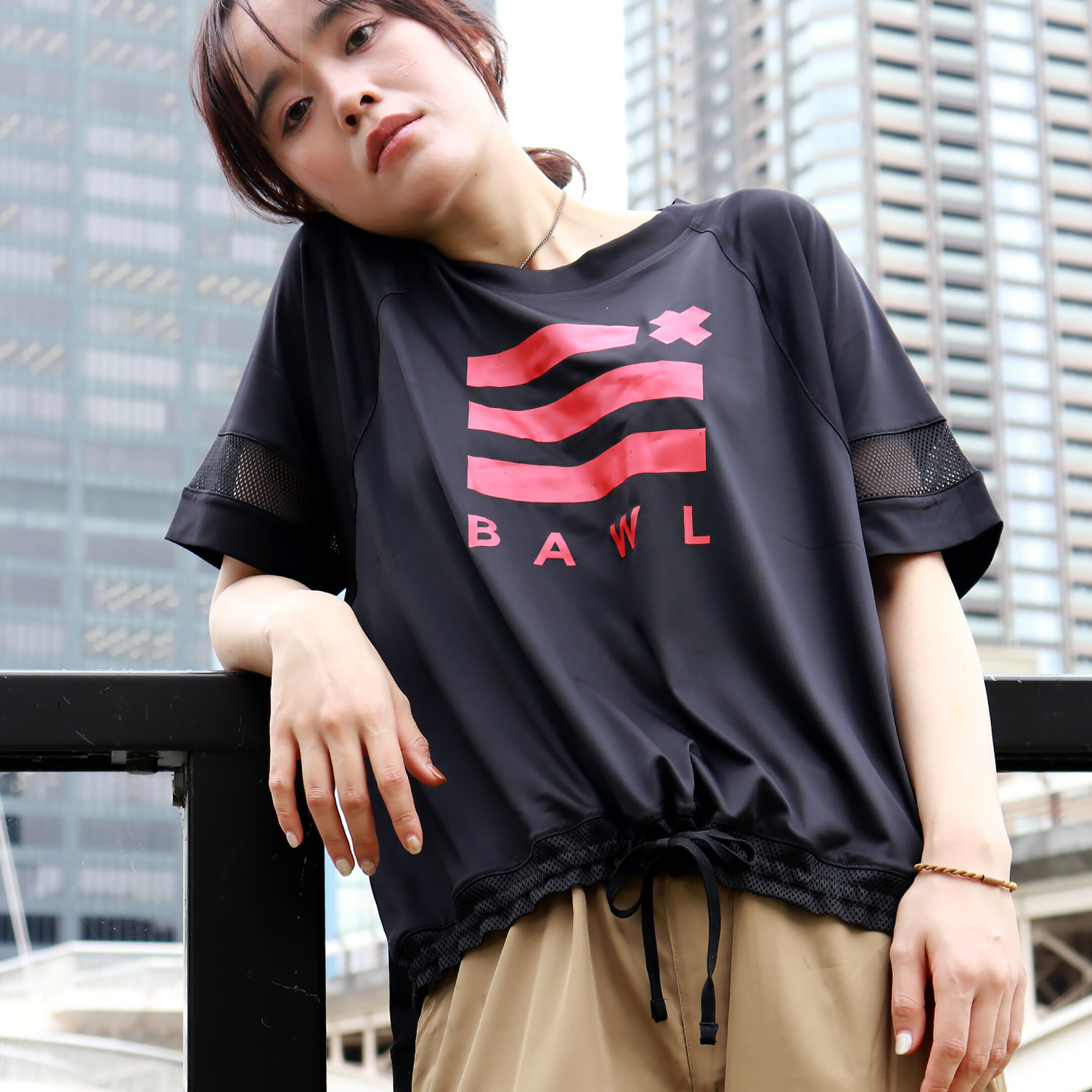 BAWL レディース モードTシャツ 吸汗速乾 スポーツウェア トレーニング ヨガ ストリートスタイル