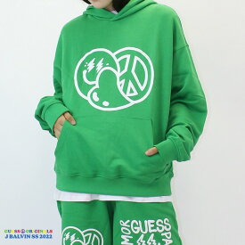 アウトレット GUESS × J BALVIN ARMOR コラボ ゲス ロゴ フーディー パーカー GREEN Sサイズ Mサイズ