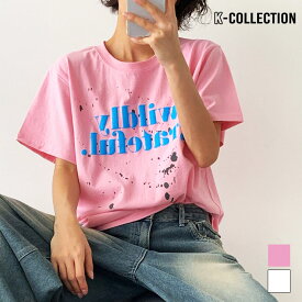 K-collection 半袖Tシャツ ロゴ プリント レディース ユニセックス エクササイズ フィットネス ジム スポーツ ダンス ヨガ ウェア ホワイト ピンク 韓国