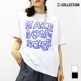 K-collection 半袖Tシャツ ロゴ プリント レディース ユニセックス オーバーサイズ ビッグシルエット エクササイズ フィットネス ジム スポーツ ダンス ヨガ ウェア ブラック ホワイト 韓国