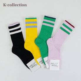 アウトレット MELANGE MOOD SOX ストライプソックス YELLOW イエロー GREEN グリーン L.PINK ピンク BLACK ブラック 23-25cm レディース 靴下 韓国 ファッション