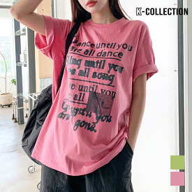 K-collection 半袖Tシャツ プリント ビッグサイズ オーバーサイズ レディース ユニセックス エクササイズ フィットネス ジム スポーツ ダンス ヨガ ウェア ピンク オリーブ 韓国