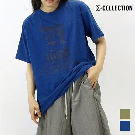 K-collection 半袖Tシャツ プリント ビッグシルエット オーバーサイズ レディース ユニセックス エクササイズ フィットネス ジム スポーツ ダンス ヨガ ウェア ネイビー カーキ 韓国