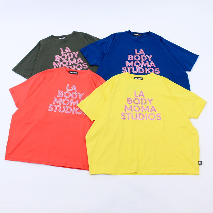 MOMA STUDIOS モマ スタジオ LA BODY コラボ Tシャツ BIG ロゴ 5分袖 レディース トップス MARINE BLUE  CORAL YELLOW OLIVE ワンサイズ | LA BODY