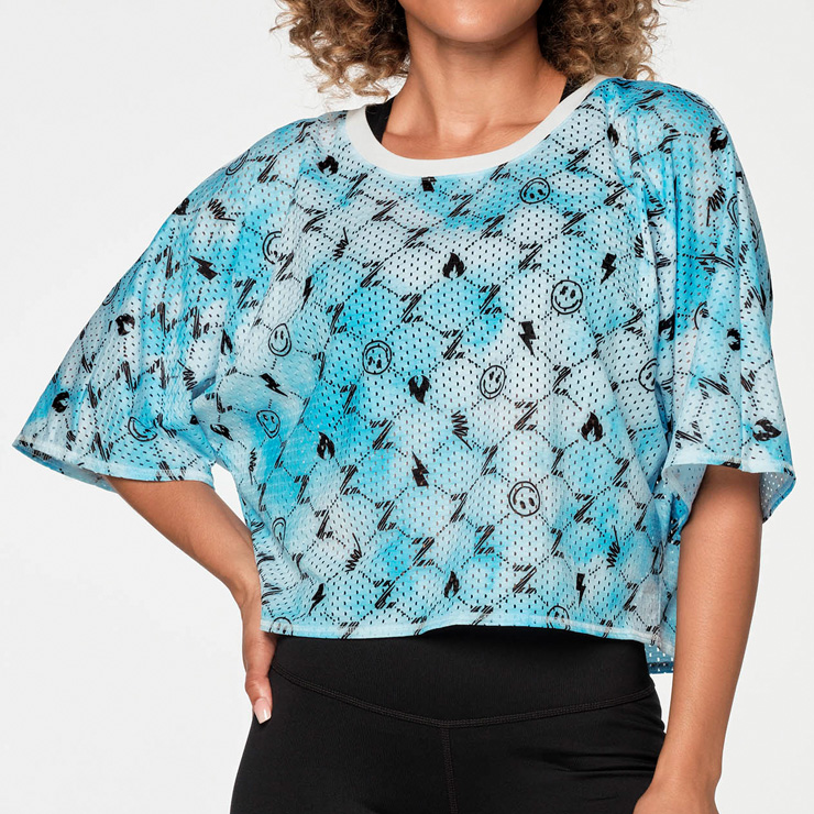 誠実】ZUMBA ズンバ 正規品 アイコン メッシュ BLUE Tシャツ SKY ロゴ クロップ Mサイズ XSサイズ Sサイズ ウェア 
