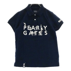 PEARLY GATES パーリーゲイツ × PEANUTS 半袖ポロシャツ スヌーピー刺繍 ネイビー系 0 【中古】ゴルフウェア レディース