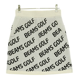 BEAMS GOLF ビームスゴルフ 裏地付 ニットスカート ロゴ総柄 ホワイト系 S 【中古】ゴルフウェア レディース