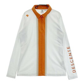 DESCENTE GOLF デサントゴルフ 2022年モデル ハーフジップ長袖 ポロシャツ ロゴ ホワイト系 L 【中古】ゴルフウェア レディース