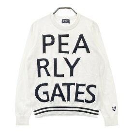 PEARLY GATES パーリーゲイツ コットン ニット セーター ロゴ柄 ホワイト系 0 【中古】ゴルフウェア レディース