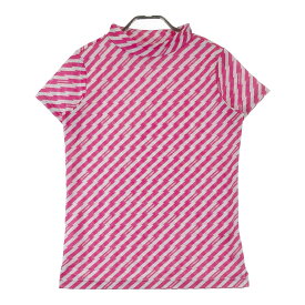 JACK BUNNY ジャックバニー 2022年モデル ハイネック 半袖Tシャツ ロゴ 総柄 ピンク系 2 【中古】ゴルフウェア レディース