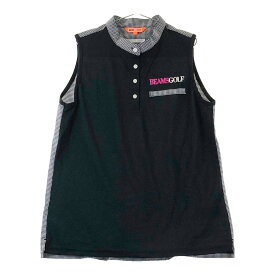 BEAMS GOLF ビームスゴルフ ノースリーブ ポロシャツ チェック柄 ブラック系 L 【中古】ゴルフウェア レディース