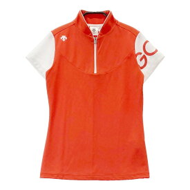 DESCENTE GOLF デサントゴルフ ハーフジップ 半袖Tシャツ オレンジ系 S 【中古】ゴルフウェア レディース