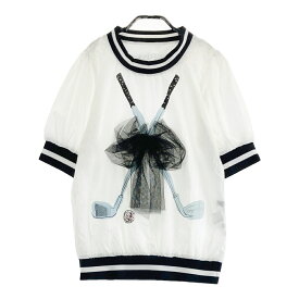 RUSSELUNO ラッセルノ 半袖ブルゾン リボン ホワイト系 M 【中古】ゴルフウェア レディース