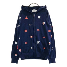 LE COQ GOLF ルコックゴルフ ニット ジップパーカー 総柄 ネイビー系 M 【中古】ゴルフウェア レディース