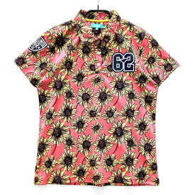 CUARTO UNITED クアルトユナイテッド 半袖ポロシャツ 花柄 ヒマワリ総柄 ピンク系 L 【中古】ゴルフウェア レディース