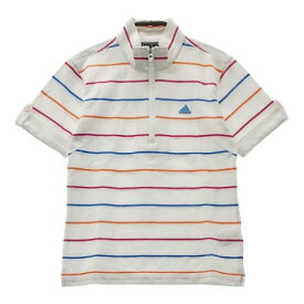 ADIDAS GOLF アディダスゴルフ ハーフジップ 半袖Tシャツ ボーダー柄 ホワイト系 S 【中古】ゴルフウェア レディース