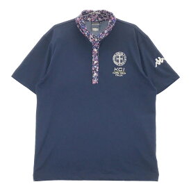 KAPPA GOLF カッパゴルフ 半袖ポロシャツ ワッペン 花柄 ネイビー系 LL 【中古】ゴルフウェア メンズ