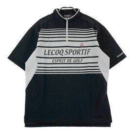LECOQ GOLF ルコックゴルフ ハーフジップ半袖 Tシャツ ボーダー柄 ブラック系 L 【中古】ゴルフウェア メンズ