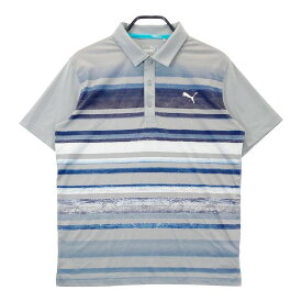 PUMA GOLF プーマゴルフ 半袖ポロシャツ ボーダー柄 グレー系 M 【中古】ゴルフウェア メンズ