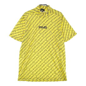 PING ピン 2023年モデル ハイネック 半袖Tシャツ 総柄 イエロー系 M 【中古】ゴルフウェア メンズ