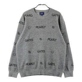 PEARLY GATES パーリーゲイツ ウール混 ニットセーター 刺繍 ニコちゃん ロゴ柄 グレー系 6 【中古】ゴルフウェア メンズ