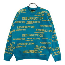 RESURRECTION レザレクション 2022年モデル クルーネック ニットセーター ロゴ総柄 ブルー系 XL 【中古】ゴルフウェア メンズ