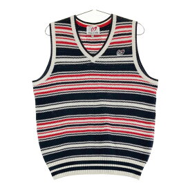 MASTER BUNNY EDITION マスターバニーエディション Vネック ニットベスト ボーダー柄 レッド系 5 【中古】ゴルフウェア メンズ