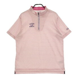 CUTTER&BUCK カッターアンドバック ハーフジップ半袖Tシャツ ボーダー柄 ピンク系 LL 【中古】ゴルフウェア メンズ
