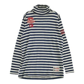 CUTTER&BUCK カッターアンドバック ハイネック長袖起毛Tシャツ ボーダー柄 ワッペン ネイビー系 L 【中古】ゴルフウェア メンズ