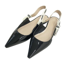 Christian Dior クリスチャン ディオール J'ADIOR パテント フラットパンプス スリングバック エナメル ブラック系 36 1/2 【中古】レディース