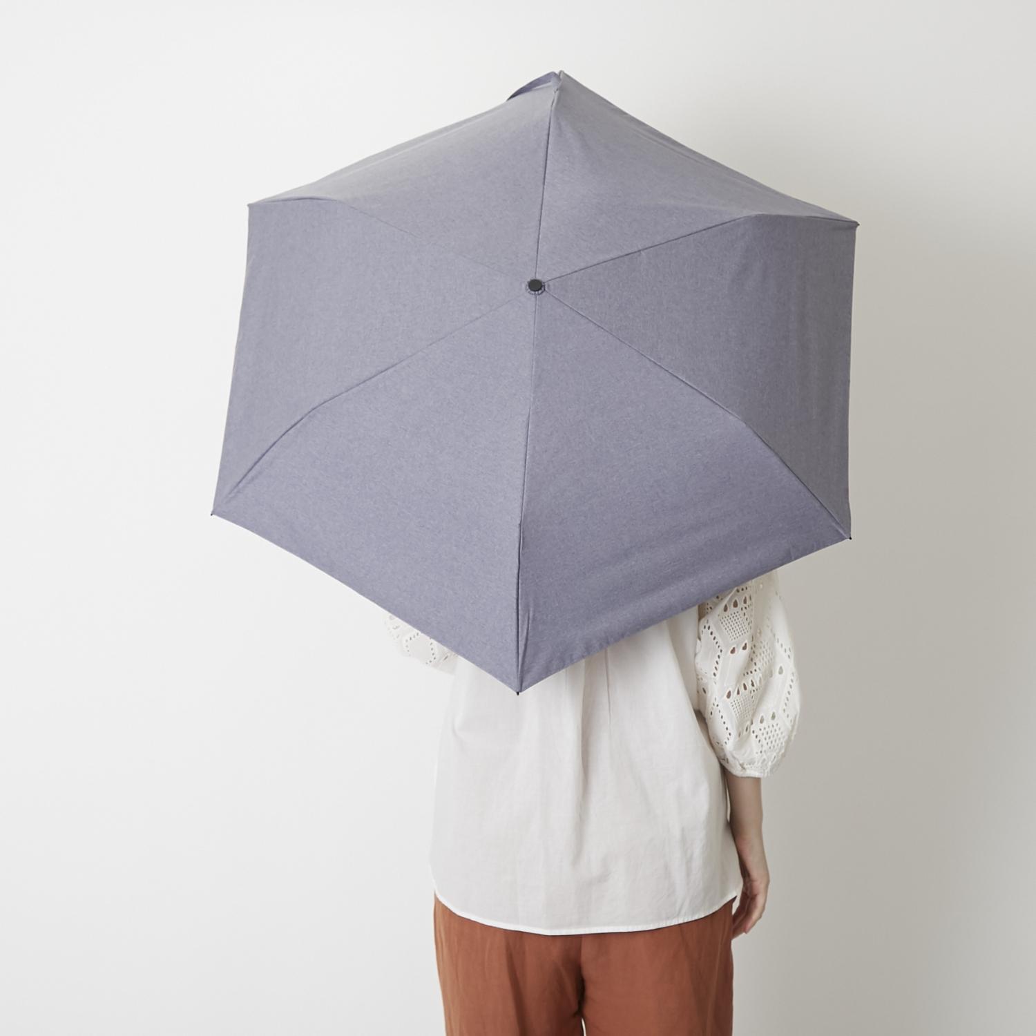 折りたたみ楽々 紫外線99.9%ブロックの晴雨兼用傘 売買 ショップ HEAT BLOCK ブルー シャンブレー 軽量折りたたみ傘