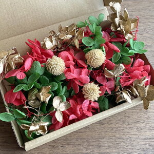 メール便(日本郵便)送料無料 プリザーブドフラワー クリスマス 赤・緑・金アジサイ&千日紅 花材セット