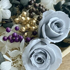 プリザーブドフラワー グレー バラ 2輪 & 白・黒 アジサイ & 黒・紫・金 ペッパーベリー 花材セット