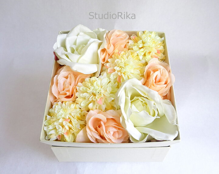 楽天市場 バラ ピンポンマム イエロー オレンジ パステル トーン フラワーボックス アレンジ プレゼント ギフト インテリア おしゃれ かわいい 上品 造花 アーティフィシャルフラワー アートフラワー 高級 翌日 即日 あす楽 送料無料 アートフラワー専門店スタジオ理佳