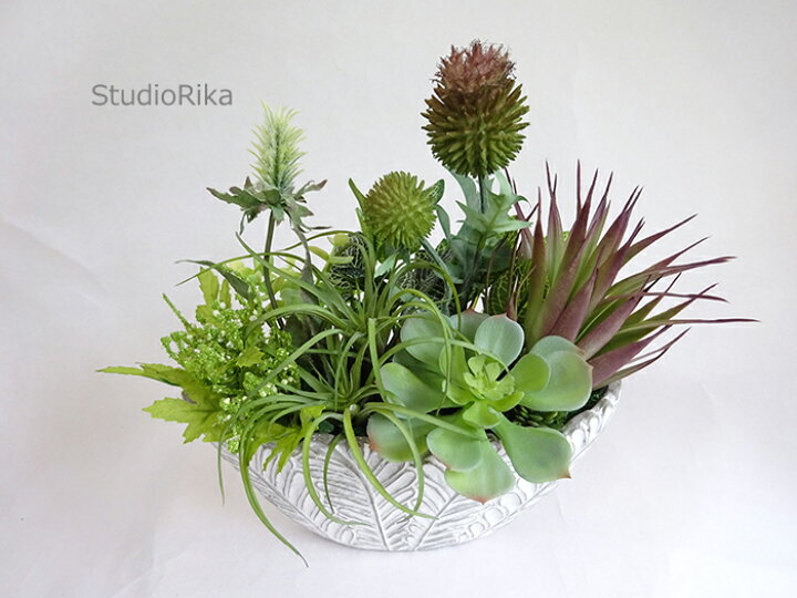 楽天市場 エケベリア チランジア アザミ グリーン 寄せ植え アレンジ 母の日 インテリア プレゼント ギフト おしゃれ かわいい 人工観葉植物 多肉 植物 フェイクグリーン リアル 癒し ボタニカル 造花 高級 アレンジ 翌日 即日 送料無料 アートフラワー専門店スタジオ理佳
