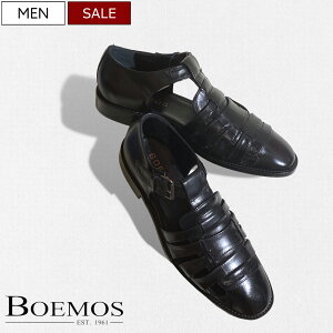 【定価42,900円(税込)】BOEMOS ボエモス スタイリッシュでラクチンな履き心地!潔く洗練されたルックスが魅力のオールレザーグルカサンダル! ブラック ドレスシューズ 革靴 コンフォート 07