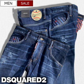 【定価119,900円(税込)】DSQUARED2 ディースクエアード ドジャースパロディパッチが遊びココロ擽る！ダメージ＆ウォッシュ加工テーパードデニムパンツ《SKATER JEAN -スケータージーン-》 インディゴブルー ストレッチ ベースボール S71LB1402 伊製 メンズ ZA126 ZA01